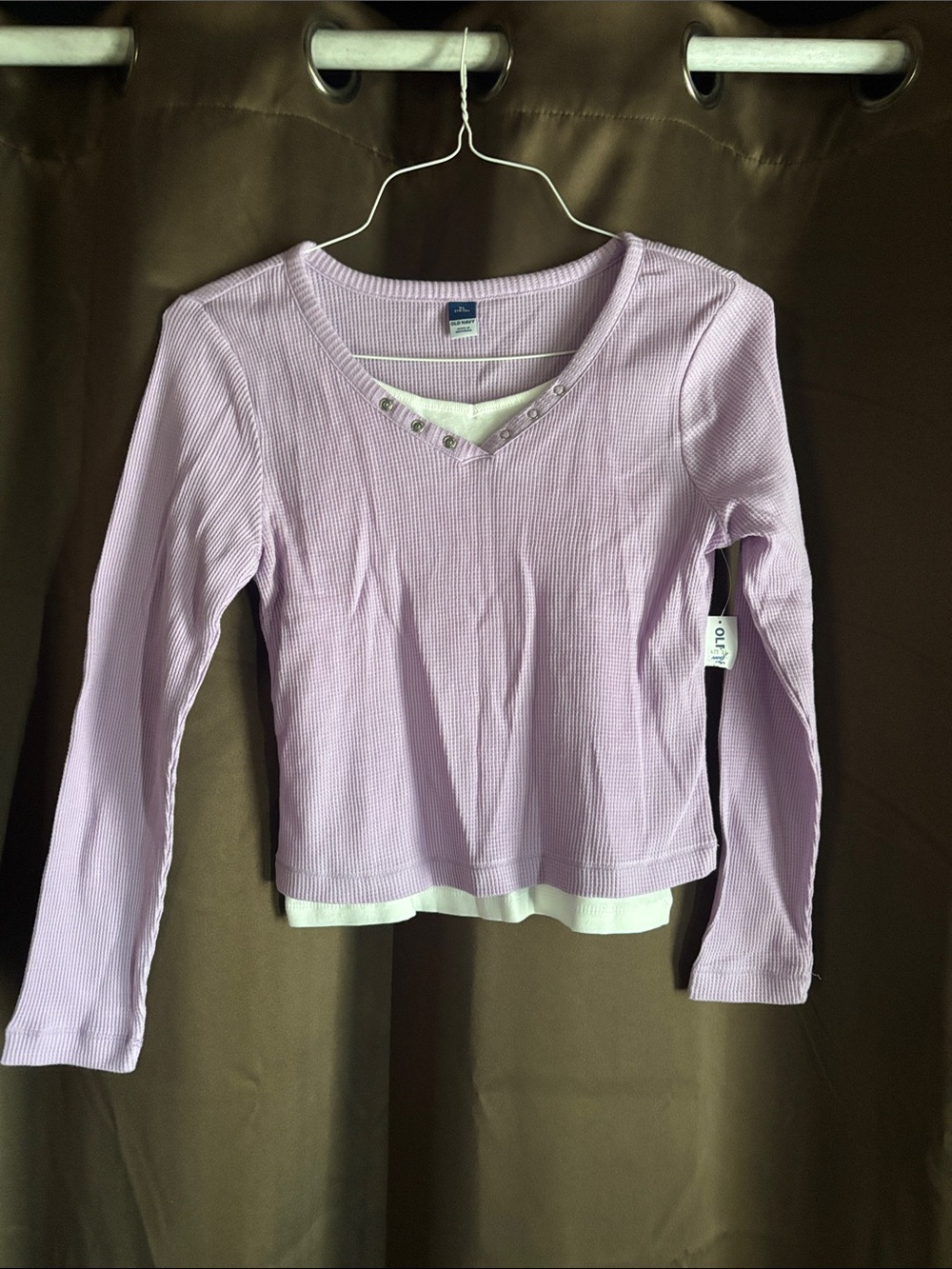 Old Navy Lilac Layered-Look Long-Sleeve Top with White Hem